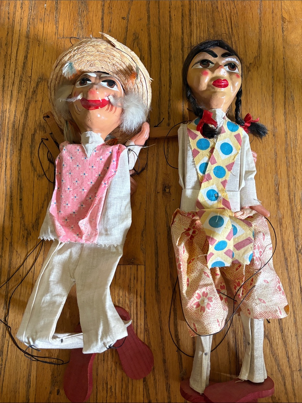 Vintage Style Kids Marionette Puppet Pair - Pink & Multicolor Clothing